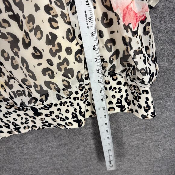 JM Collection Blouse Women L Large White Animal Print Short Sleeve Lined Casual - Picture 6 of 7